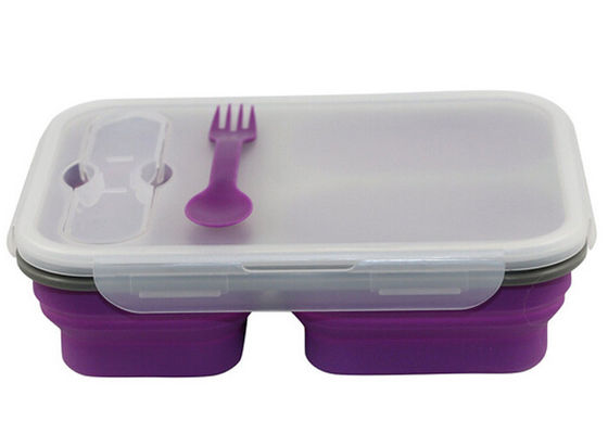 Large 3 Compartment Folding Silicone Lunch Box Food Containers With Transparent Lid