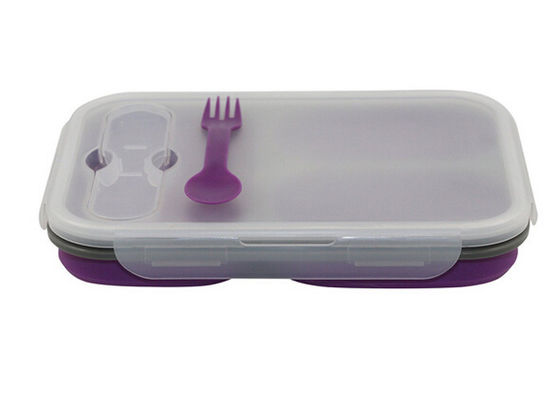 Large 3 Compartment Folding Silicone Lunch Box Food Containers With Transparent Lid